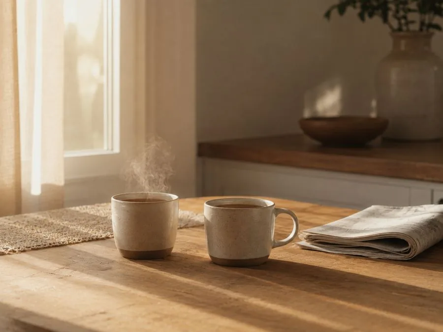 Two cups of tea on a kitchen table