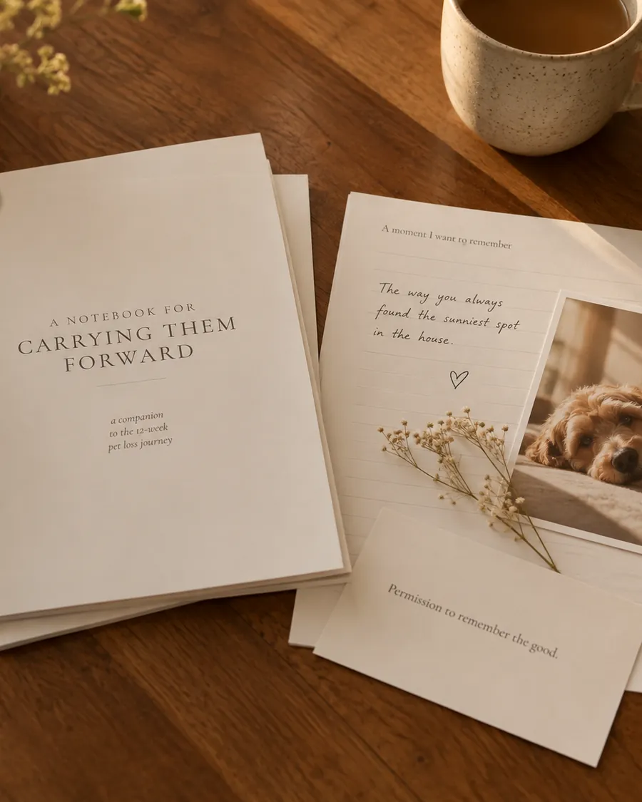 The printed Notebook, a handwritten page and a Permission Card on a table