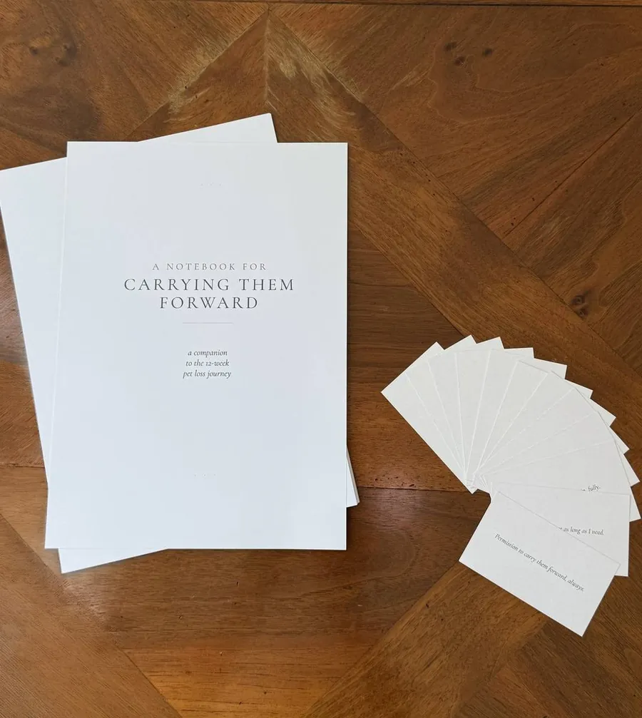 The printed Notebook and the Permission Cards laid out on a table.