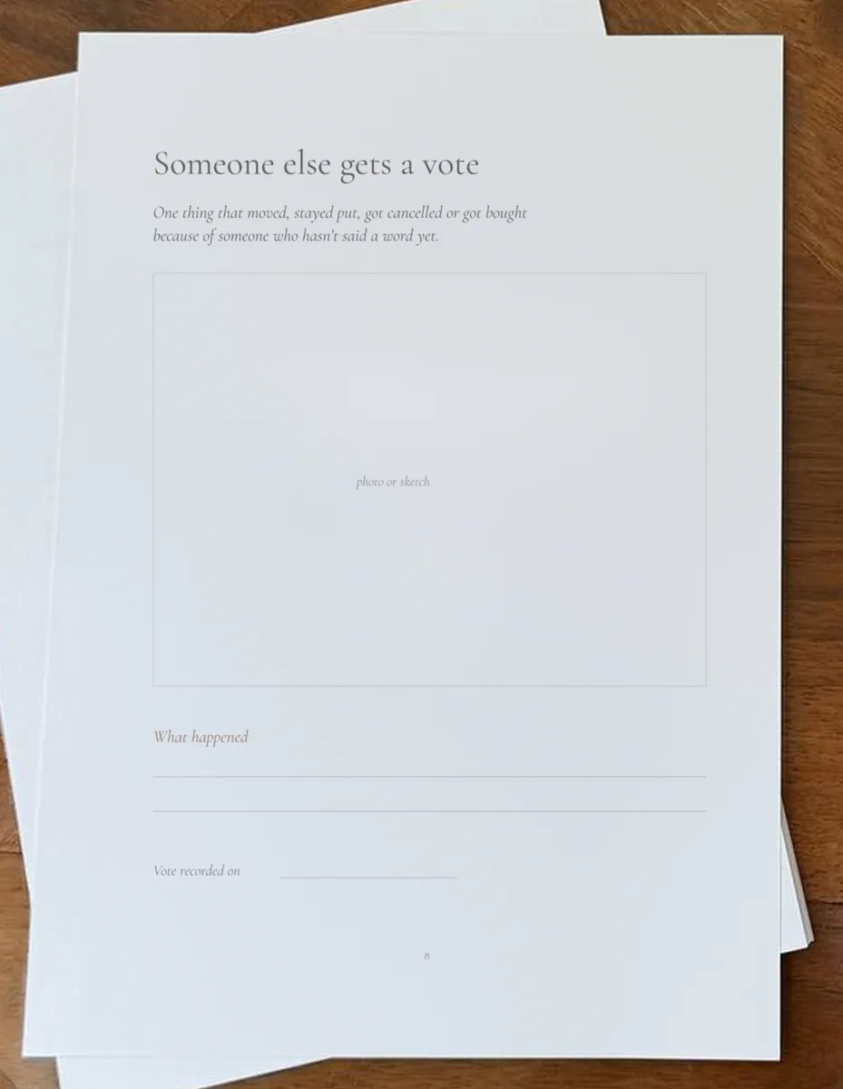 A page from The Before Notebook: Someone else gets a vote.
